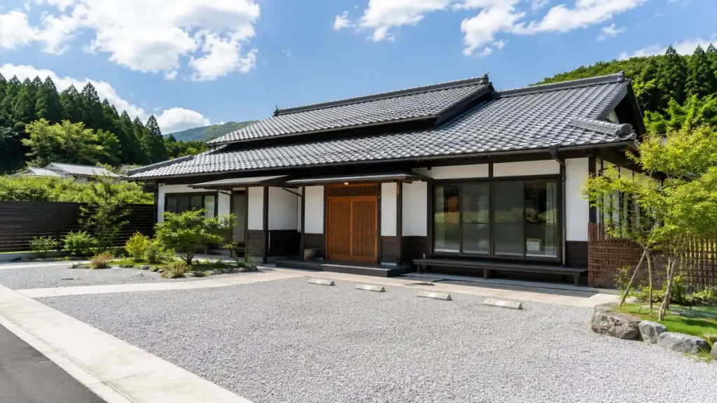 裕洋とした駐車場を備えた綺麗な古民家